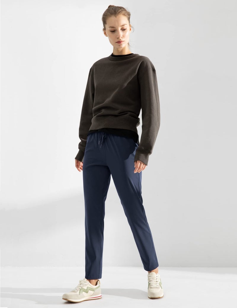 AJISAI 7/8 Joggers Travel Pants with Pockets Lounge Casual Stretch Workout Pants for Women Dark Blue 27 "" L - Image 3